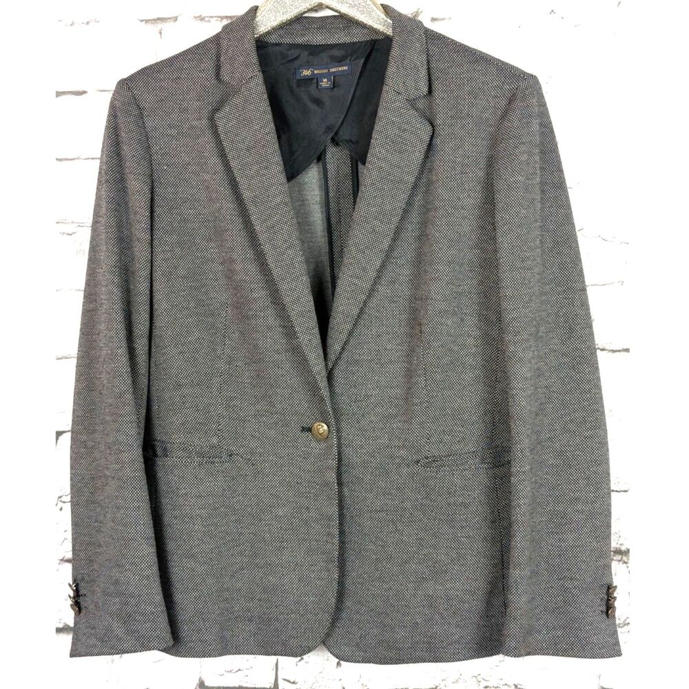 346 BROOKS BROTHERS Gray Birdseye Pattern Knit Blazer Pockets Heritage Career 14